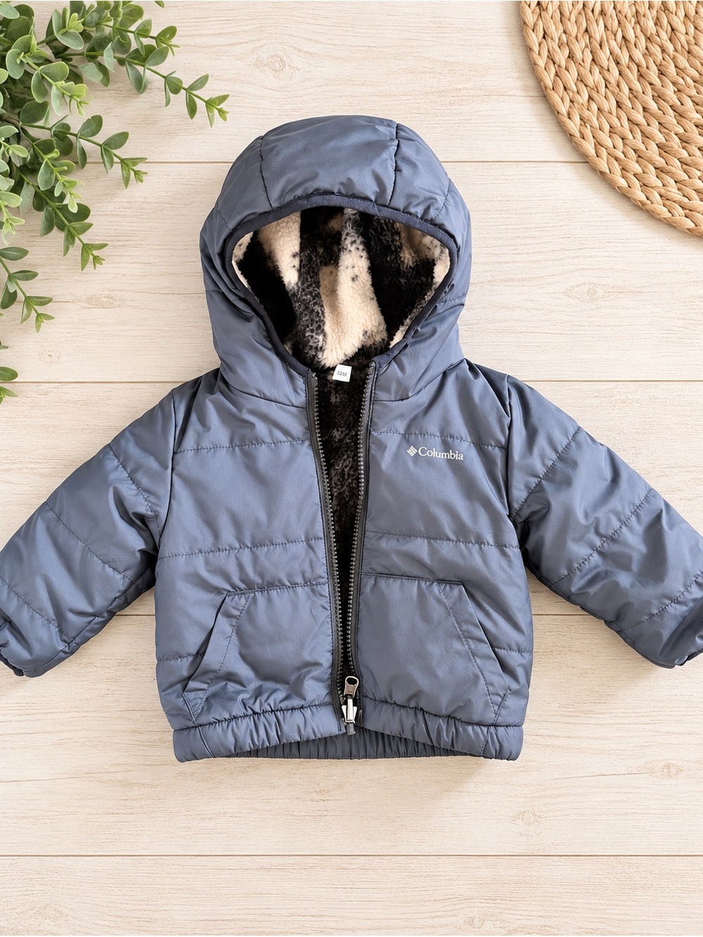 Columbia Toddler Hooded Puffer Jacket in Black -reversible